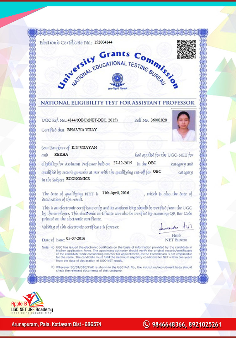 Bhavya Vijay Certificate Apple B Ugc Net Jrf Academy