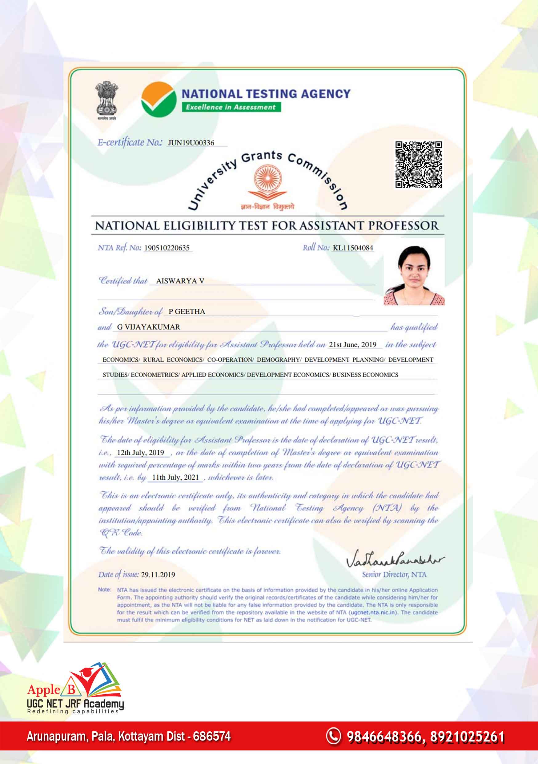 Aiswarya V Apple B Ugc Net Jrf Academy